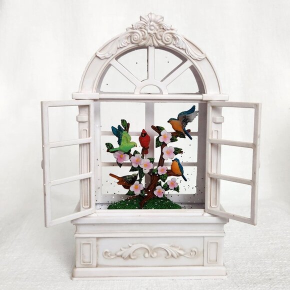 Birds on Flower Blossoms in Aviary LED Light Up Glitter Water Lantern Snow Globe - Picture 2 of 13